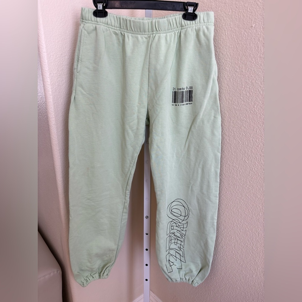 The Mayfair Group It Costs Zero Dollars Graphic Sweatpants in Seafoam - Size M/L - Picture 6 of 8